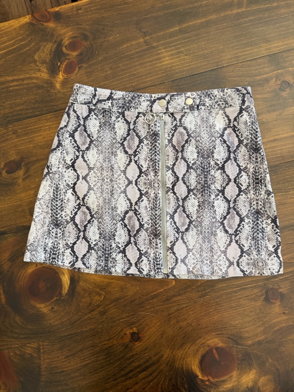 Altar'd State Snake-Print Zip Front Mini Skirt - Black & Gray